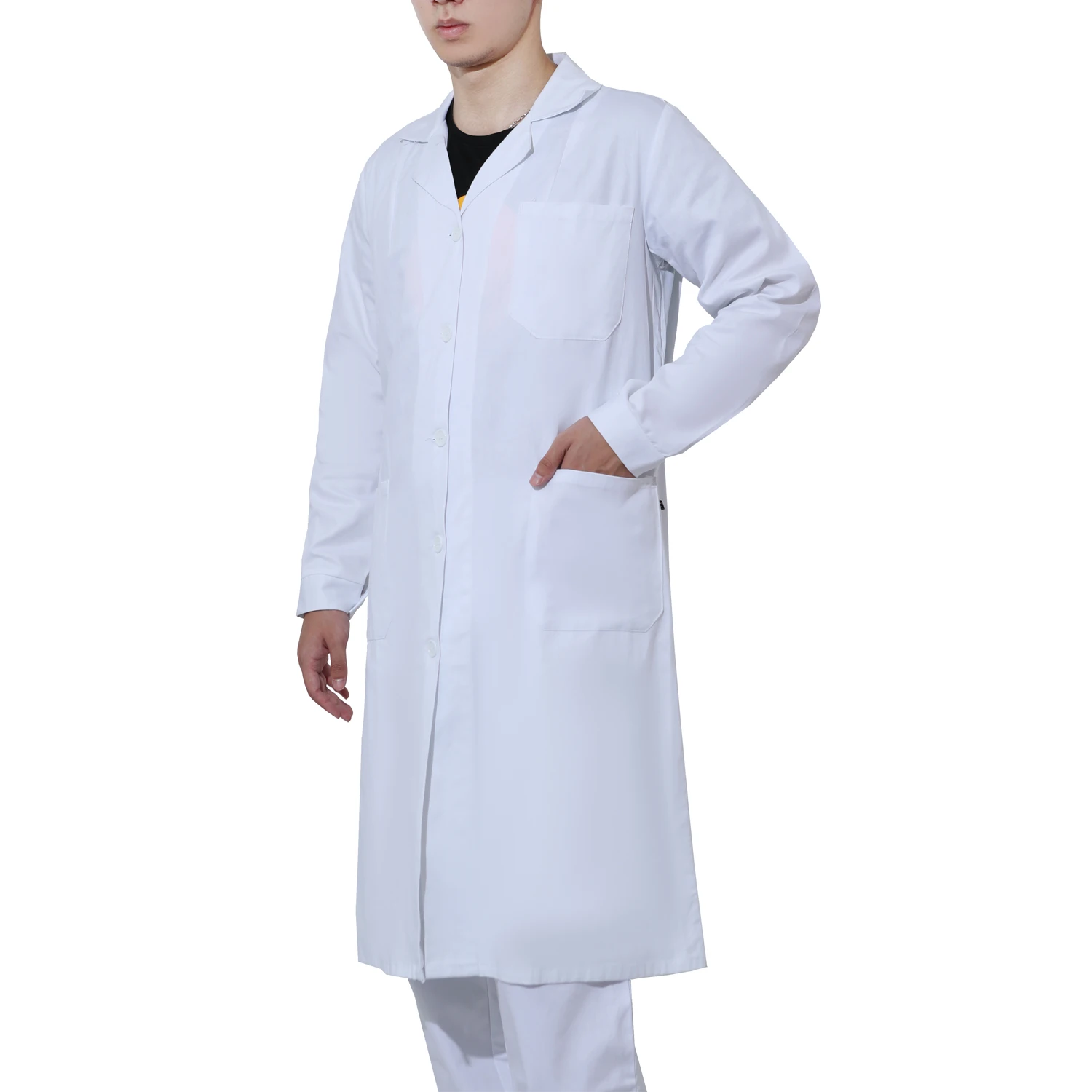 Professional Lab Coat for Men, Full Sleeve Cotton Blend Long Medical Coat