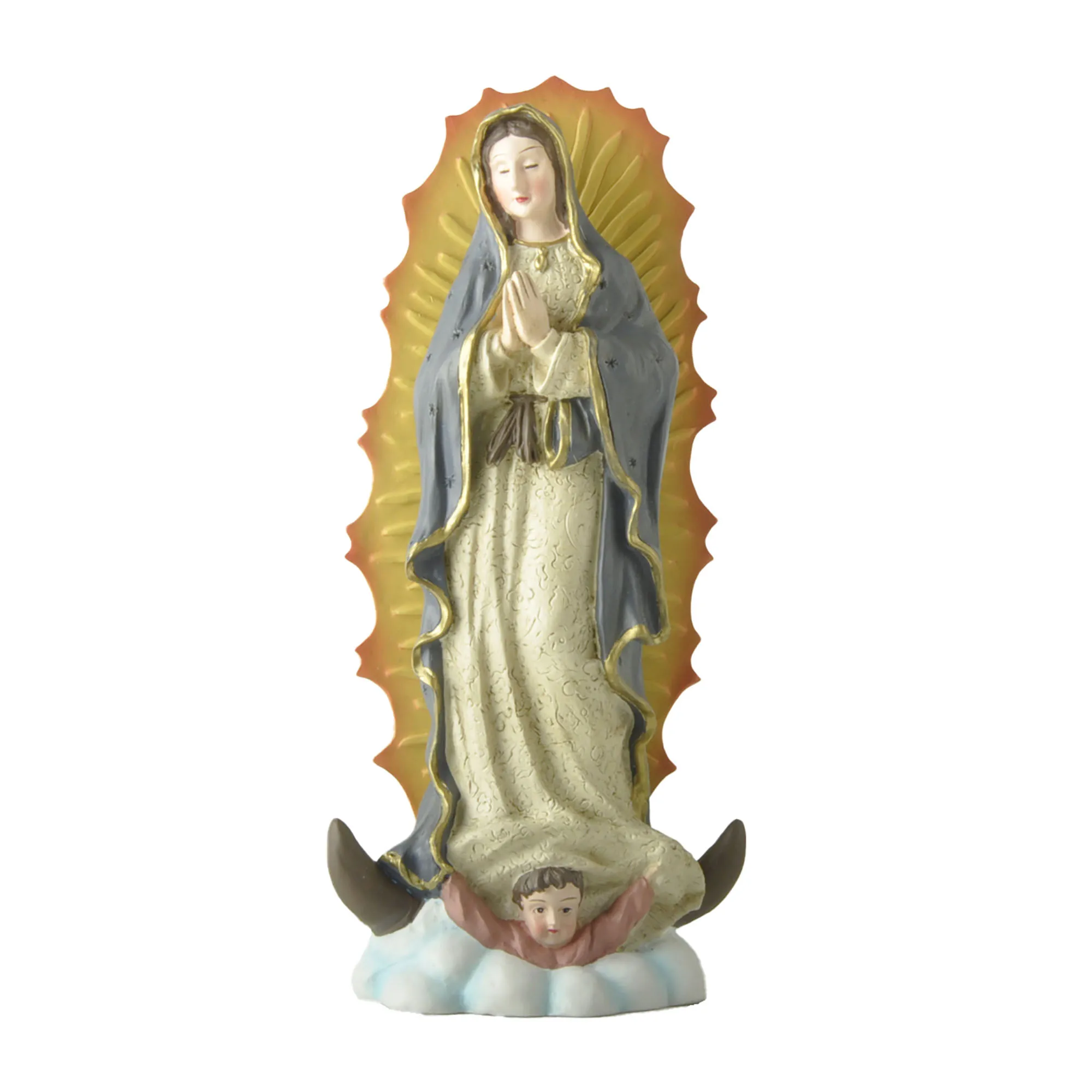 In stock Resin Radiant Religious Figurines Our Lady of Guadalupe with Serene Angel for Prayer and Inspiration