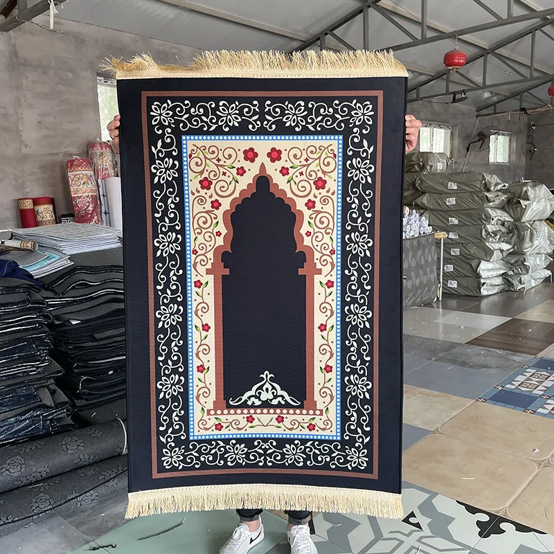 Libosa Cross-border Amazon crystal velvet printing prayer Carpet Tassel portable prayer mat prayer worship blanket restaurant Us
