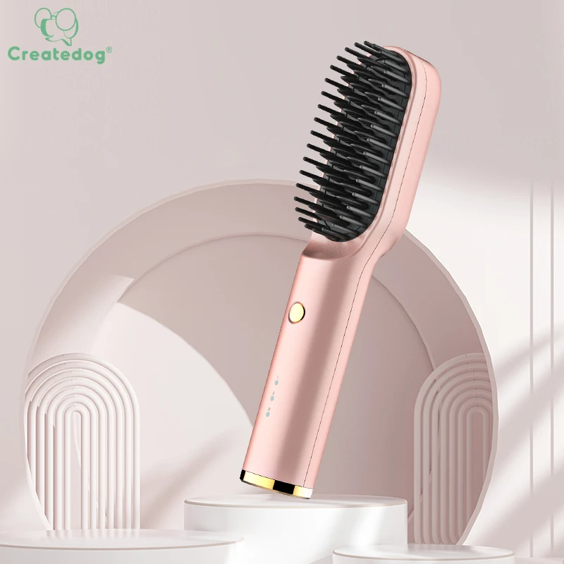Mini Wireless Electric Hair Brushes Beard Hair Straightener Brush Cordless Ionic Hair Straightener Comb
