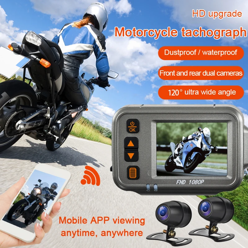 Waterproof Motorcycle Drive Camcorder 1080P Full HD 2.0inch Motorbike Video Recorder Dvr Dual Lens Wifi Motor Bike Dash Camera