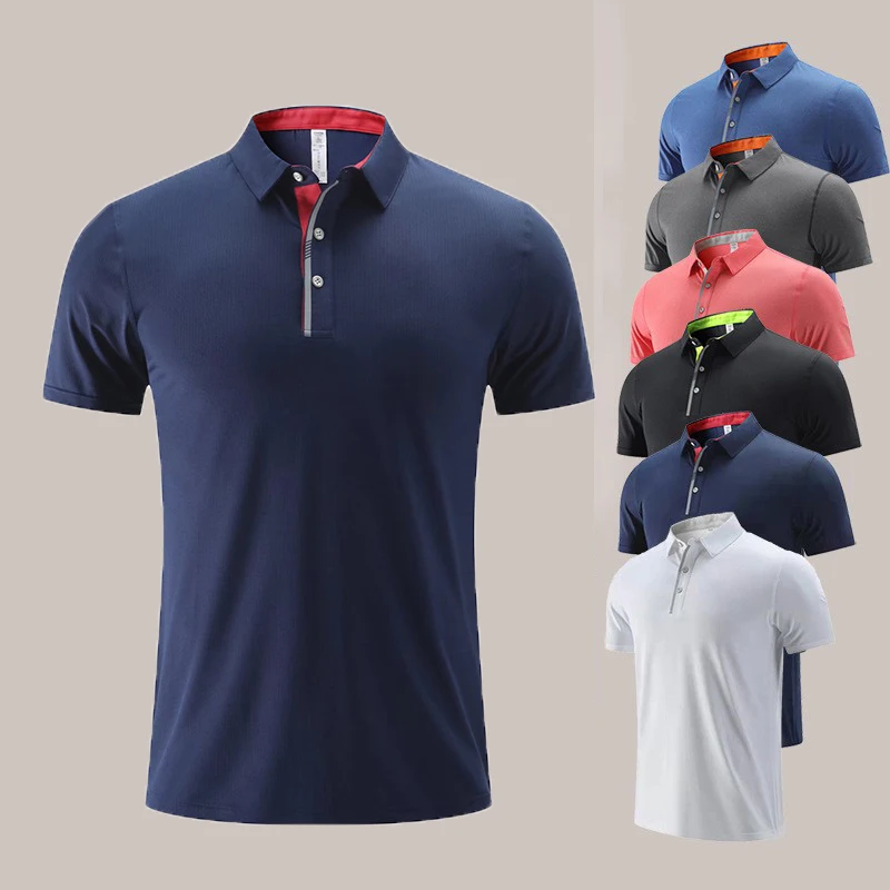 gym elastic fitness tshirt blank polo mens lapel shirts tops wholesale