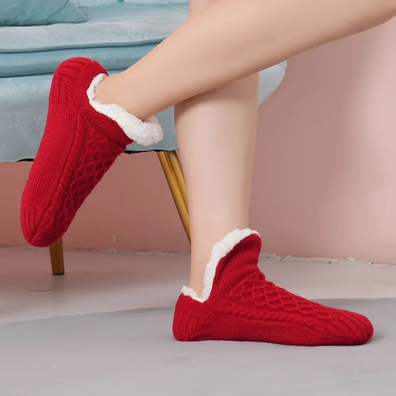 Home Cozy Short Grip Socks Non Slip Fuzzy Sherpa Floor Ankle Sock Super Warm Fleece Lined Thick Terry Slipper Socks with Gripper