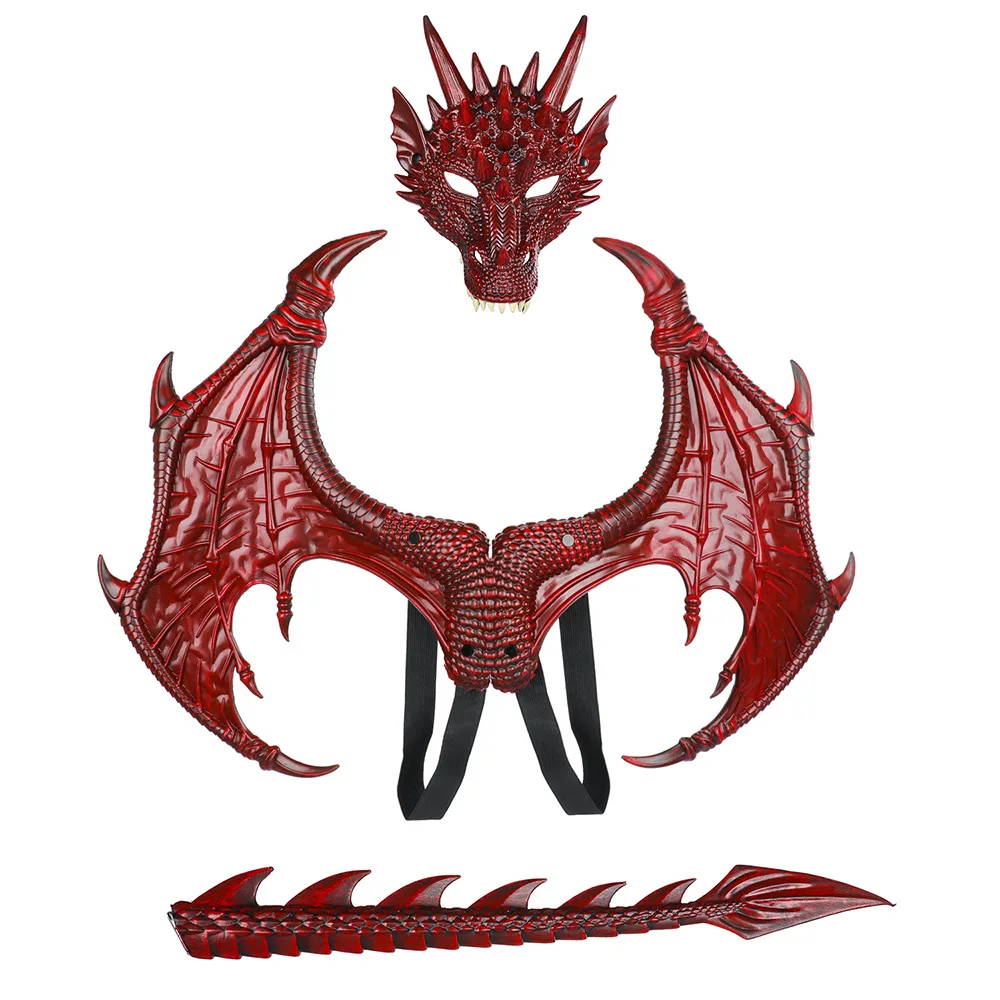 Halloween Party Kids Dragon Wing Tail Mask Set Animal Cosplay Adult Carnival Costume Props Halloween Xmas Mardi Gras Dress Up
