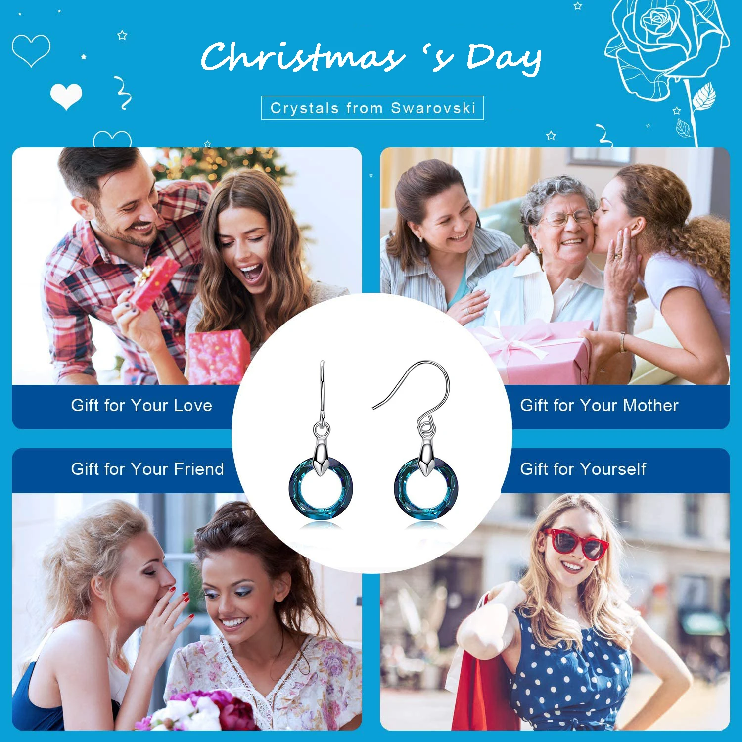 
Hermosa Austria Crystal Dangle Earrings Round Drop Hook Earrings Sterling silver Earrings for Women Luxury Elegant Jew 