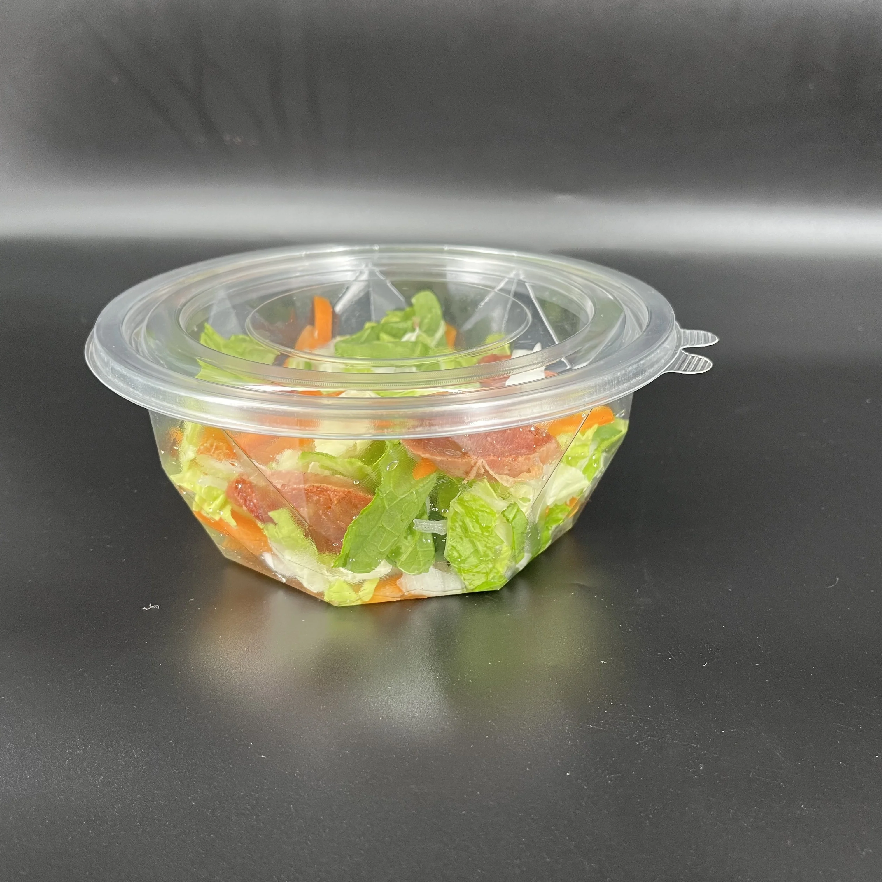 32oz Salad Bowl Round Food Container Fruit Box with Lid RPET Plastic Wholesale Disposable PET Transparent Blister Salad Tray