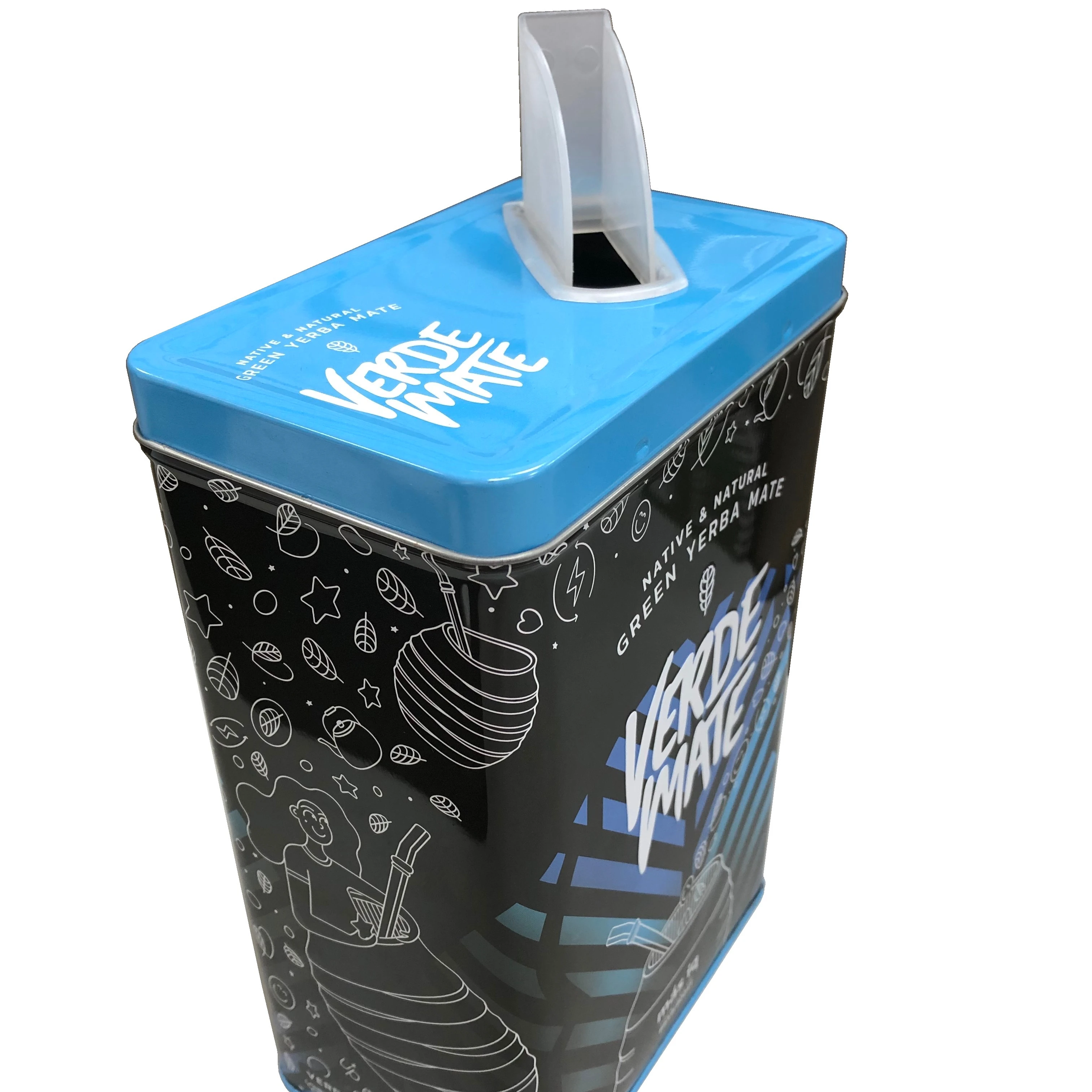 Large Capacity food grade colorful  rectangle tea tin box coffee powder tin metal box