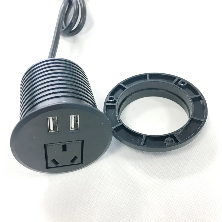 Round AU power grommet outlet socket Australian type plug for office desk with 2 usb outlet round shape tabletop socket