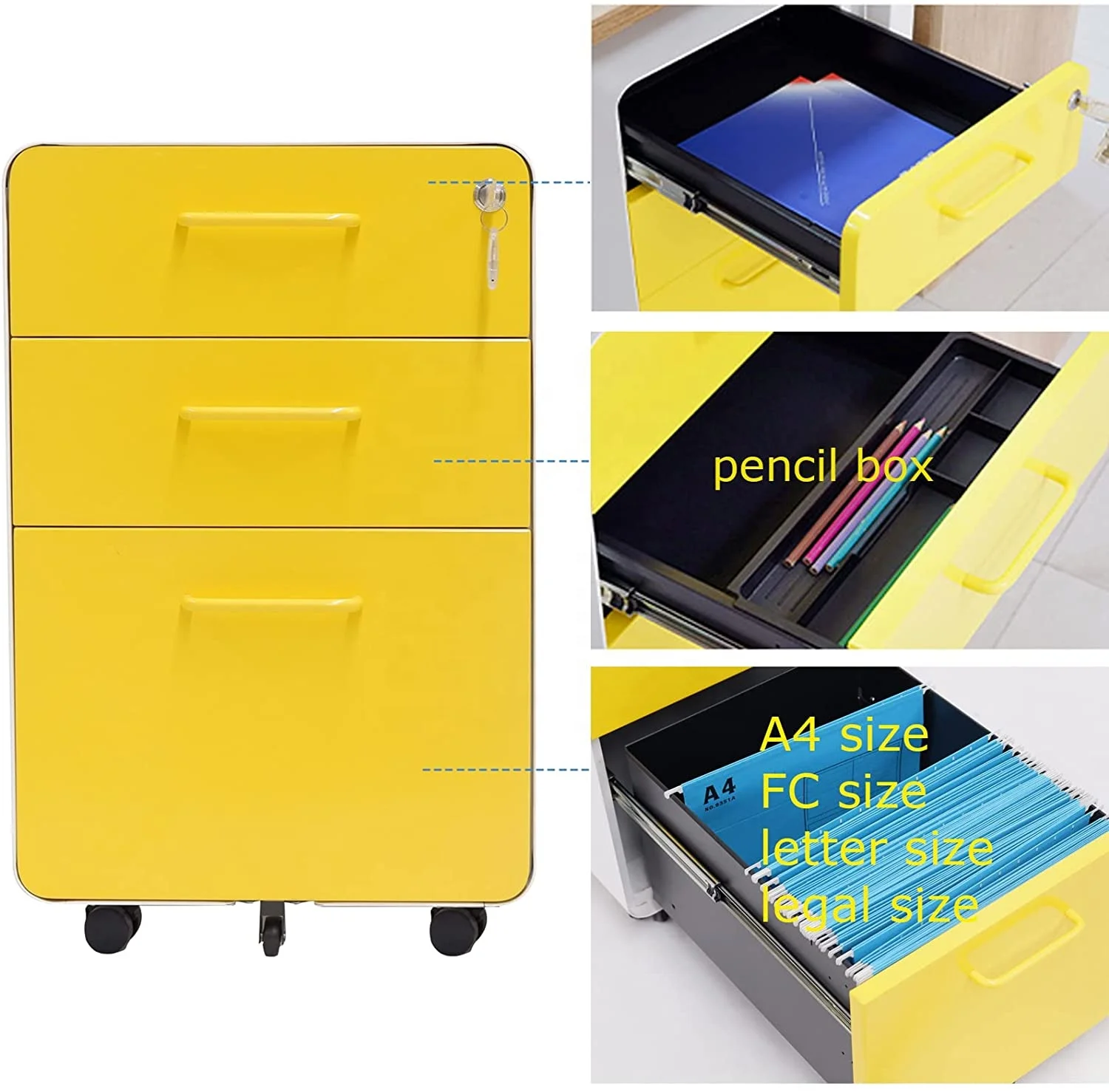 Mobile Filing Cabinet 3 Drawer Mobile Pedestal Durable Modern Office Furniture Complete Set Box School Tools Cabinet Small