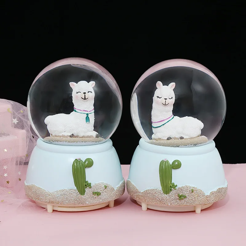 Snow Globe Unicorn Small Large Crystal Ball Stand Cartoon Resin Crafts Home Decoration Gift Couple Birthday Gift