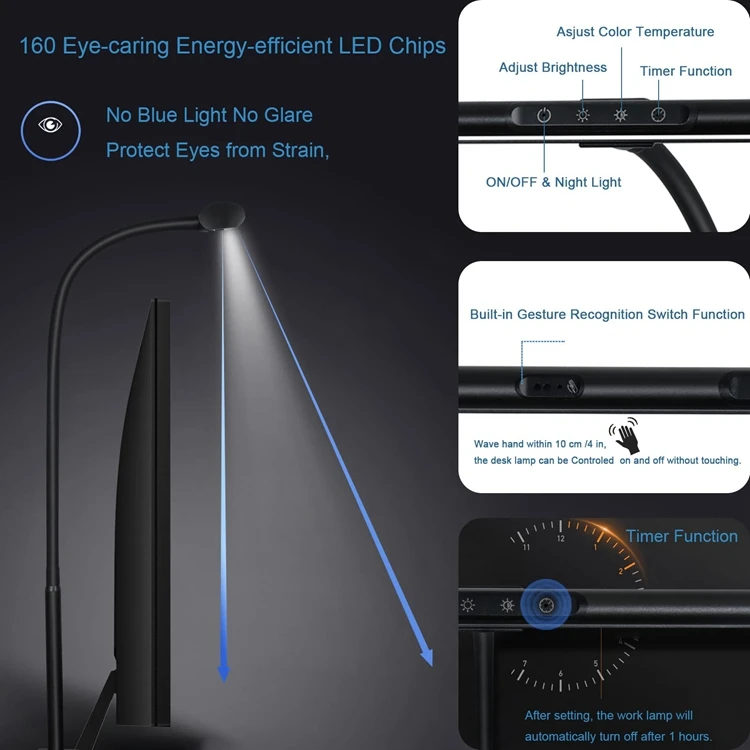 2023 Light Luxury Modern Reading Working Dimmable Minimalistic Hot Sale Intelligent Led Clip Flexible Desk Table Lamp