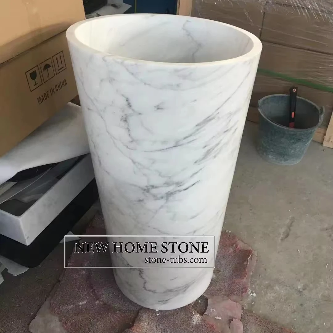 Customized Design Wholesale Natural Stone White Marble Sink Wash Basin Pedestal Sink for bathroom