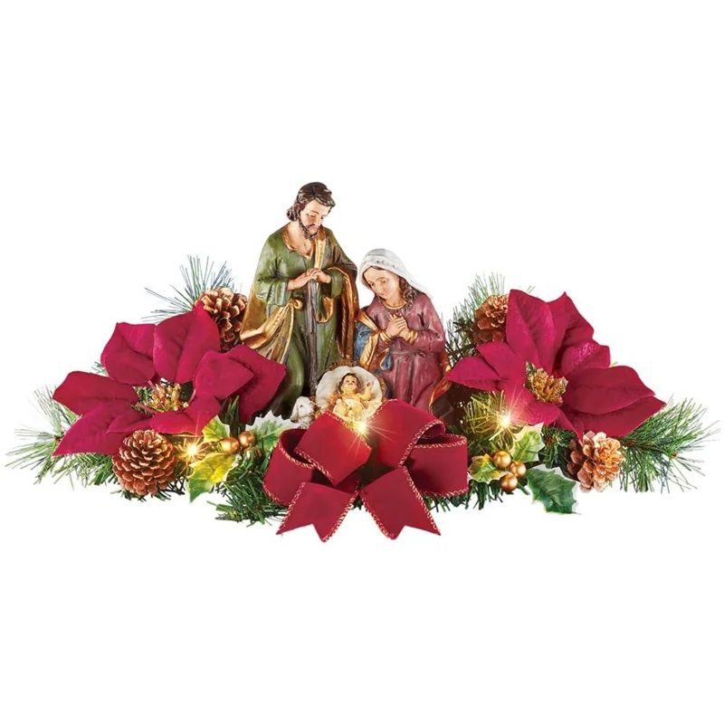 Resin Crafts Christmas Tabletop Decoration Polyresin Nativity Scene Figurine Sets with Poinsettias