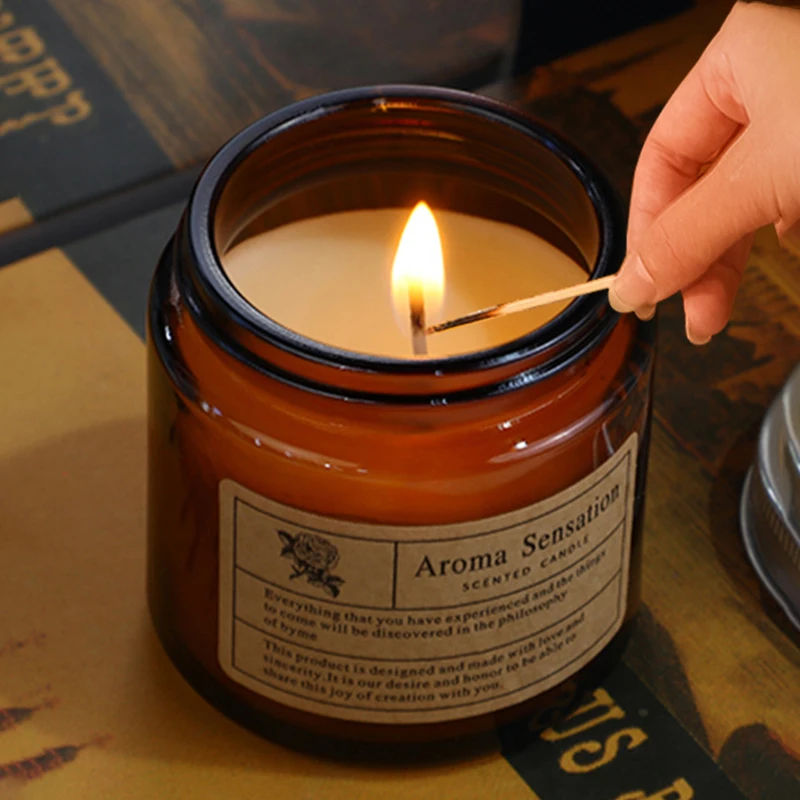 Custom Brown Glass Cups With Lid Aromatherapy Candles Wholesale Home Decor Smokeless Plant Wax Scented Candle