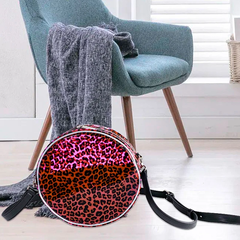 2024 new style Round pink leopard print fashion lady shoulder bag clear pvc toiletry bag pvc waterproof cosmetic bag