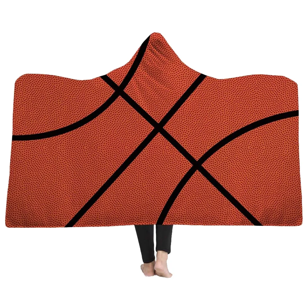 Wholesale 3D Printed Sports Themed Sherpa Blanket Custom Softball Soccer Hooded Wearable Throw Blankets For Adult