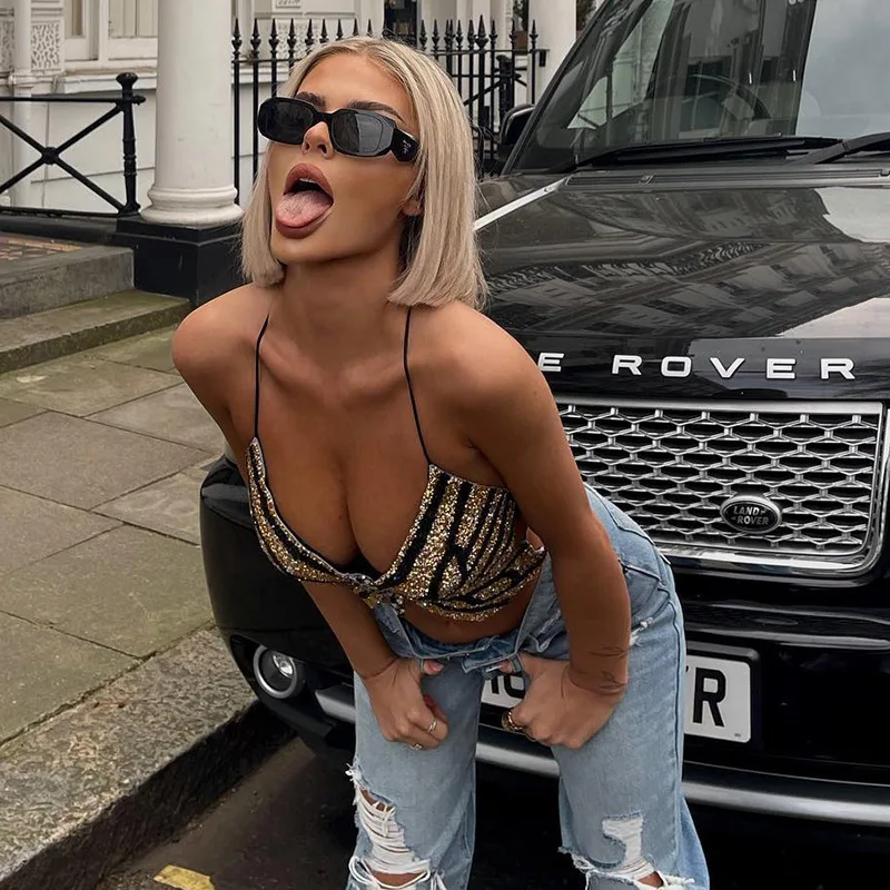 T5063 Amazon Top Sellers Custom Hot Fix Rhinestone Halter Backless Cami Tanks Butterfly Top Camisole Y2K Clothing