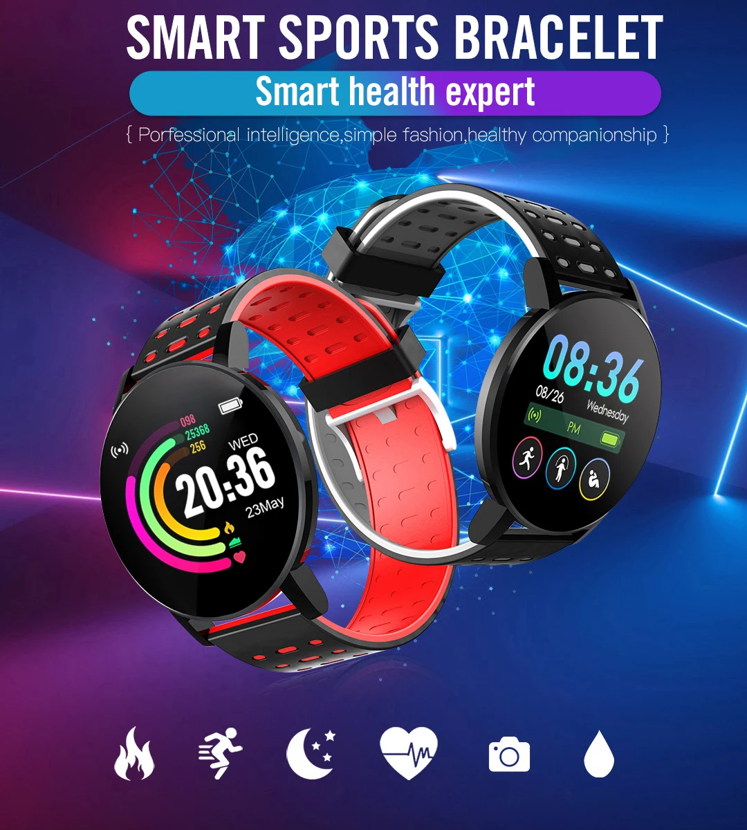 Smartwatch 119plus New Wrist Bracelet Band Blood Pressure Sport Wrist Fitness Tracker Cheap 119 Plus Smart Watch