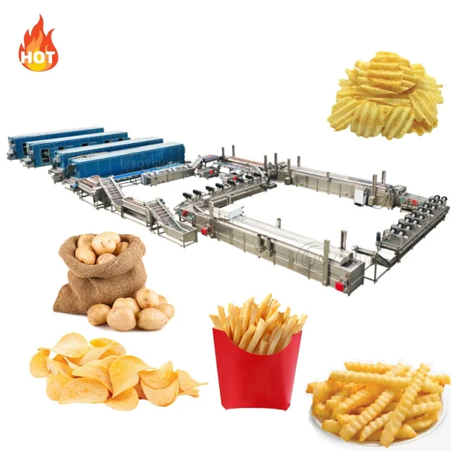 Manufacturing Frying Production Line Fresh Frozen French Fries Sticks Fully Automatic Lays Potato Chips Making Machine
