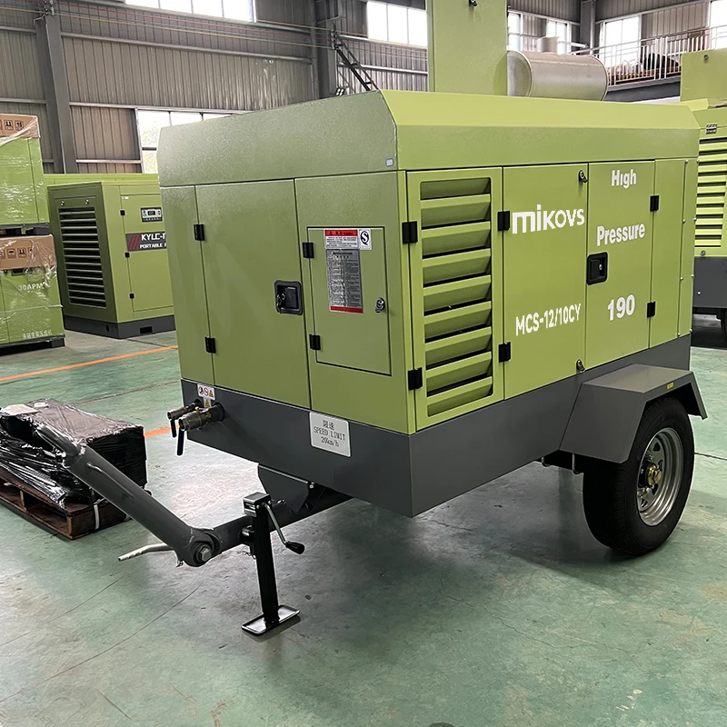 Two-Wheeled Mobile Diesel Screw Compressor 7bar 8bar 10bar 12bar  Engine Air Compressor
