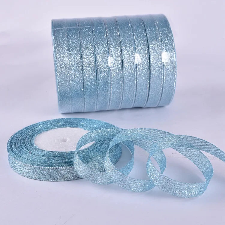 different types silver gold colored organza metallic glitter ribbon for jewelry box
