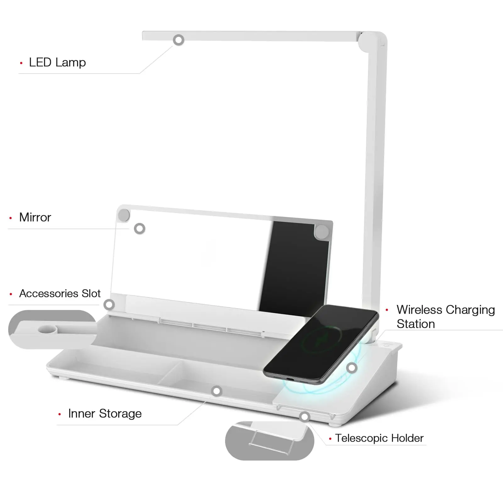 Desk Whiteboard with Wireless Charger Charging Station, Desk Board Buddy with Adjustable Foldable Desk Lamp