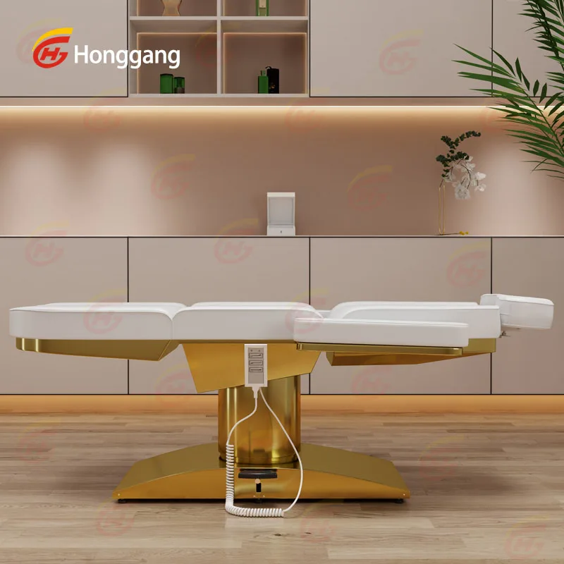 thai professional recliner steel frame white and gold spa electric massage bed tables for facial