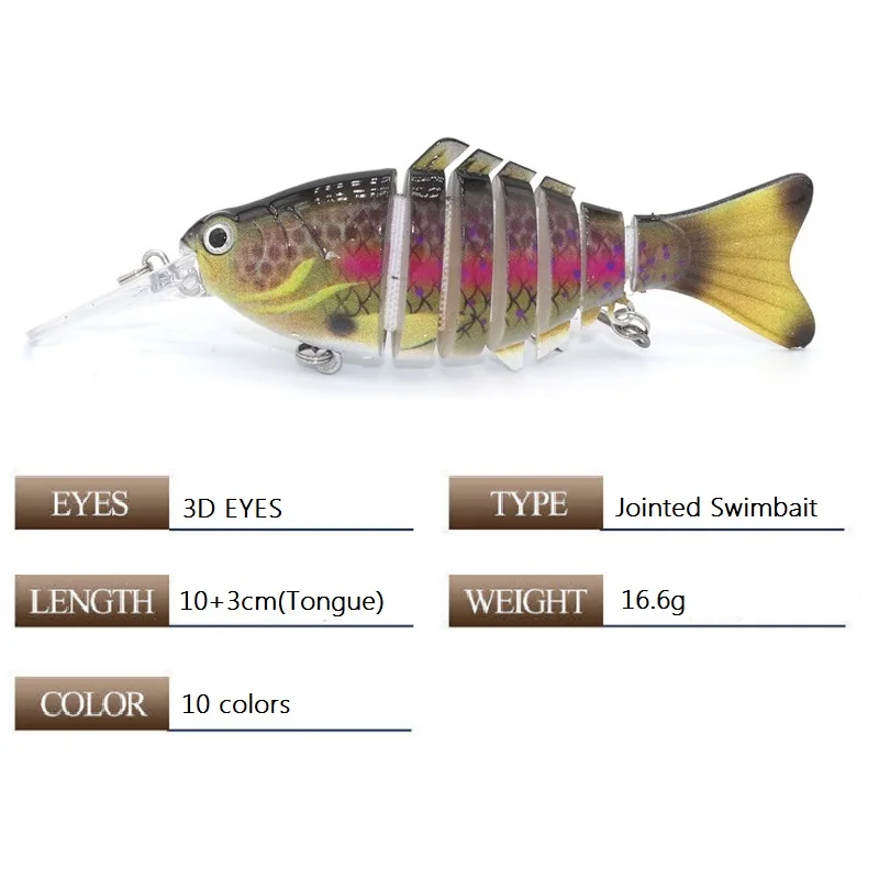 3D Printing Fishing Lure 7 section Multi-jointed Type Hard Bait Wobbler 16.6g 100mm