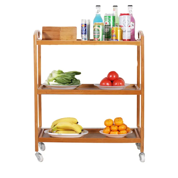 Bamboo Vegetable Rack Batch Issued Vegetables  Wheeled Dining Car Simple Cart Kitchen Shelf
