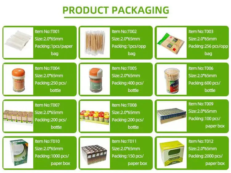 Free Sample Custom Chinese Factory Sale Biodegradable 65mm Bamboo Disposable Toothpicks with Plastic Box
