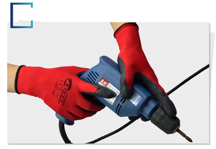 
Latex palm coated grip polyester lining rubber covered work gloves 