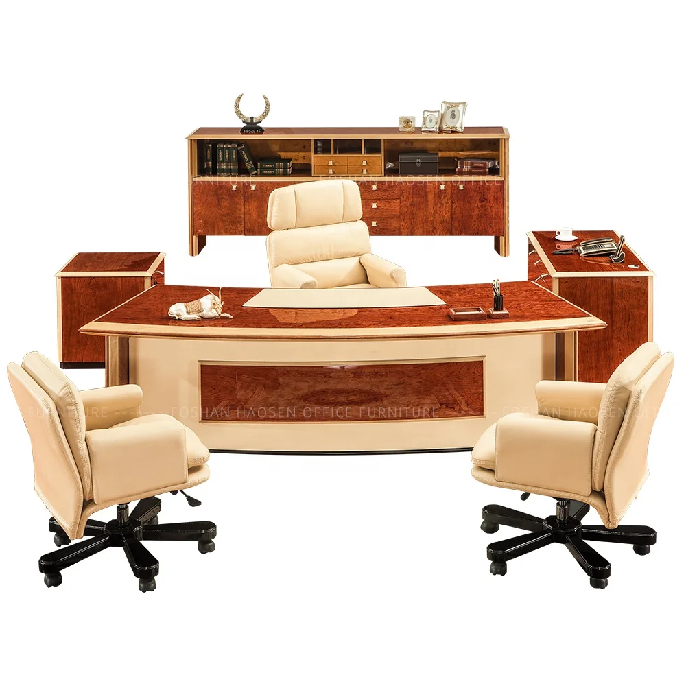 Luxury modern Light yellow Wooden High gloss president office furniture executive office desk and chair set