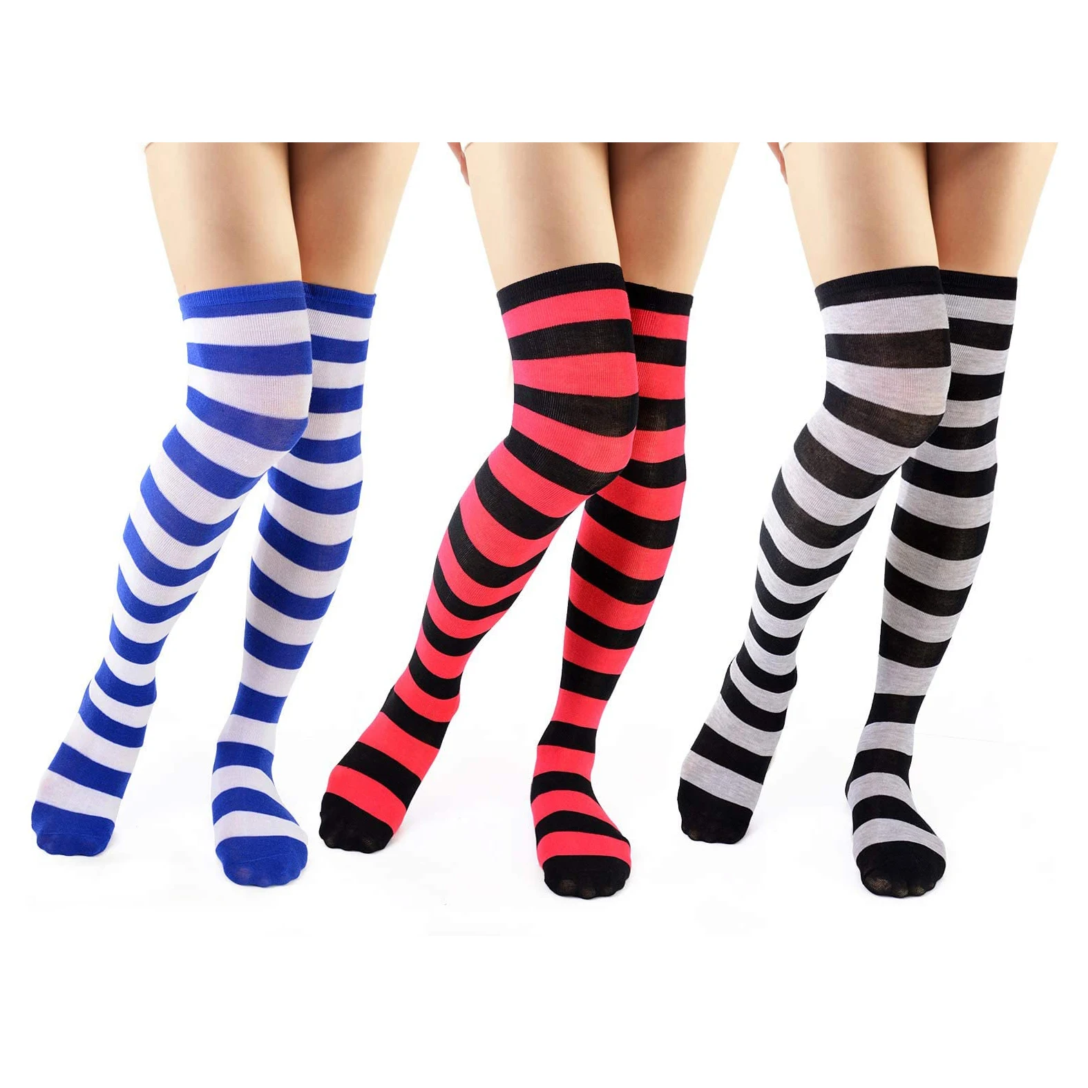 KOLOR-II-1020 OEM designer custom white black thigh high socks