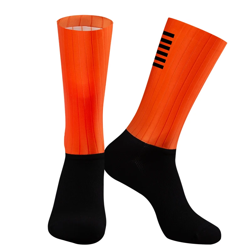 YKYWBIKE Custom Cycling Anti Slip Silicone Aero Socks Stripe fabric  Men Bicycle Sport Running Bike Socks Cycling Socks