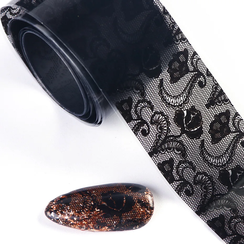 Laser Nail Foil Transfer Stickers Box With Star Paper aps With Black And White Lace Snowflake Nail Foil Remover Wraps