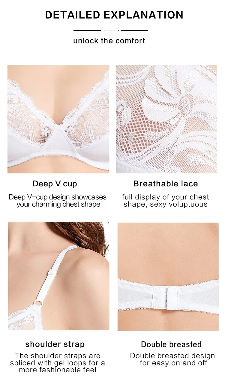 Hot Sales Sexy Soft Cotton Contrast Lace Plus Size Bar Plus Size Lingerie Comfortable Daily Cut Out Frill Wireless Bra for Women