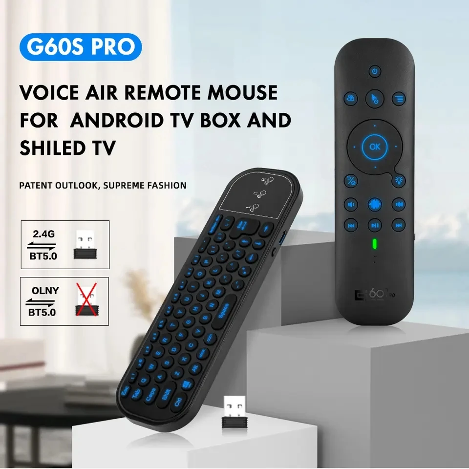 2023 hot Selling Awireless G60S 2.4G Backlight Air Mouse Compatible 5.0 Air Mouse Voice Remote Control with Smart TV Keyboard