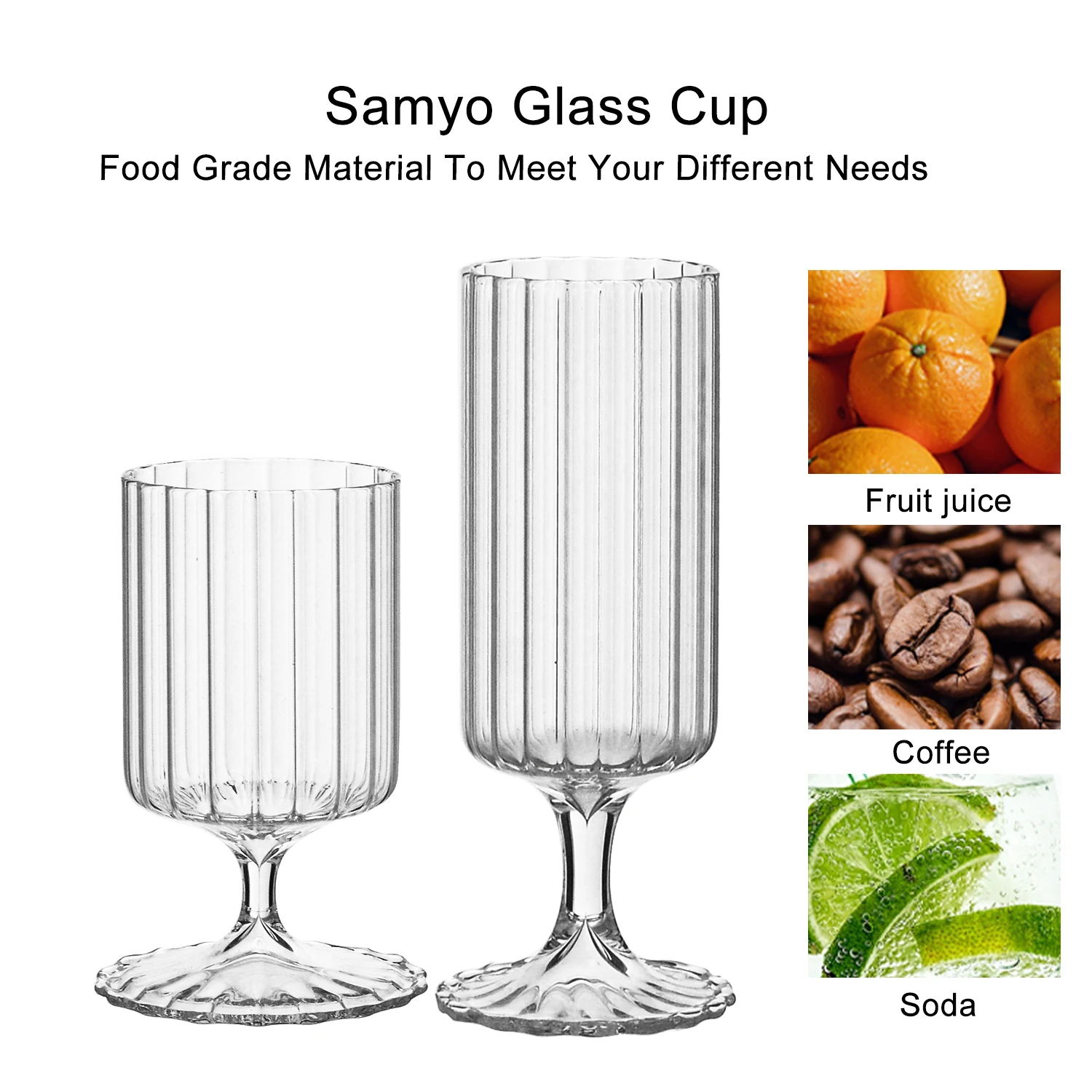 Vintage Vertical Ribbed Design Origami Style Champagne Glass Ice Cream Cup Beverage Juice Glass Goblet Red Wine Glasses Set