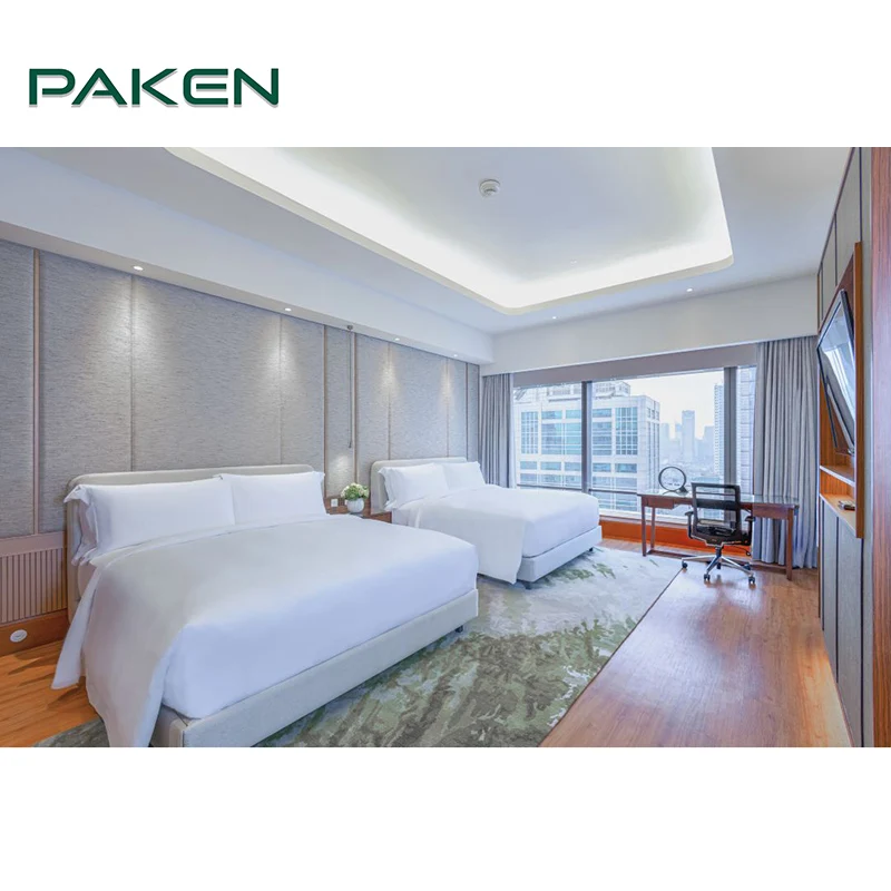 Vietnam Custom Resort Beach Hotel Furniture Bedroom Set Wooden Twin Size Leather Bed Hospitality Furniture