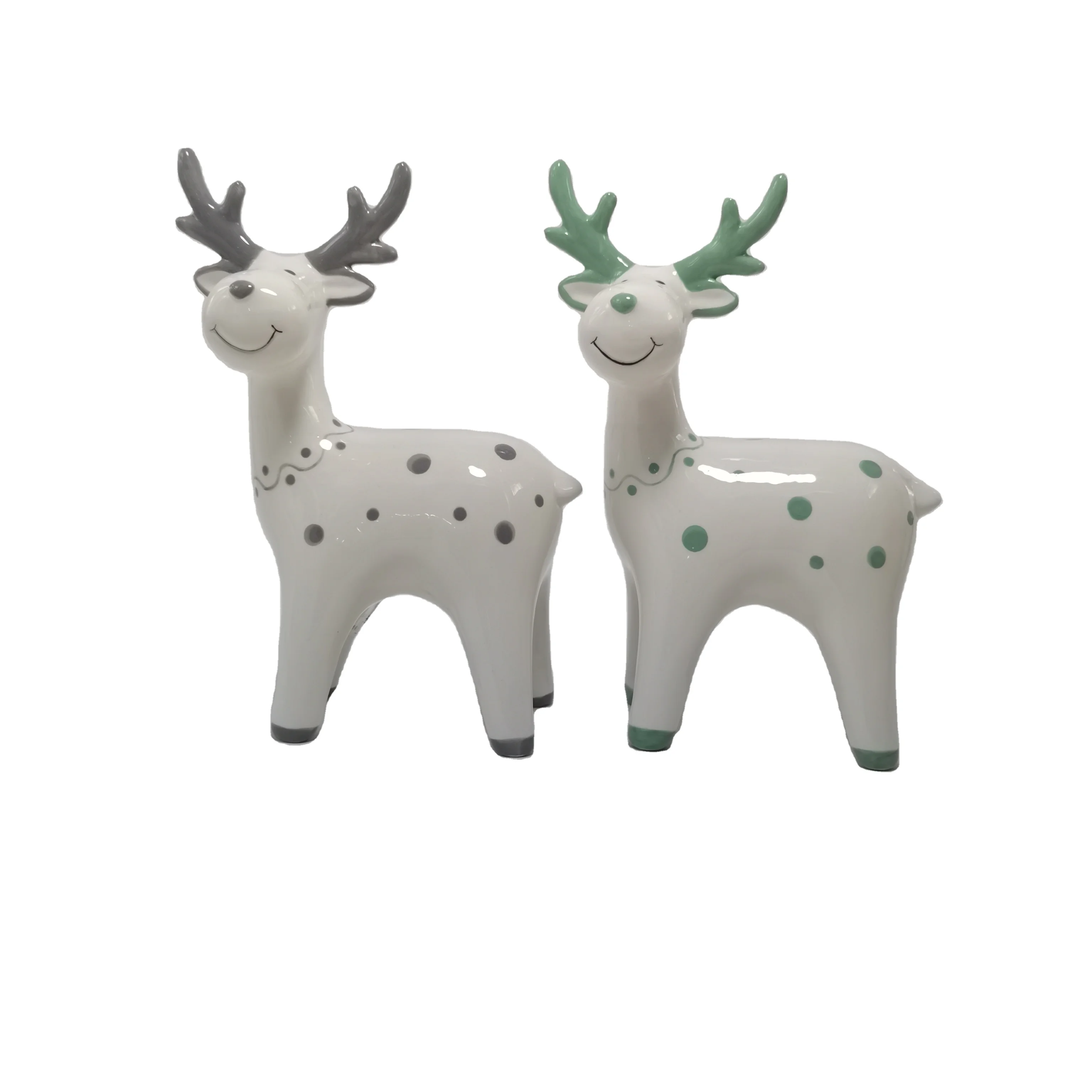 Cute cartoon Elk shape Ceramic handicraft Hand painting stoneware Figurine Modern home decoration Christmas festival gift