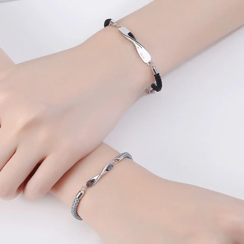 925 sterling silver mobius ring lovers bracelet men and women a hand rope valentine gift bracelet hot style