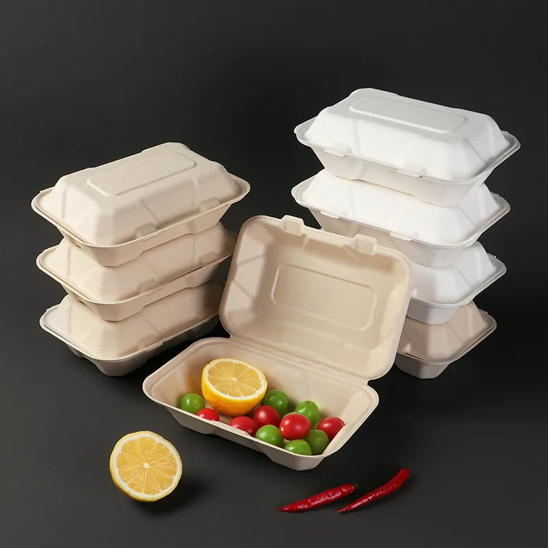 Custom Biodegradable Compostable Sugarcane Bagasse Sugar Cane Disposable Food Container Takeaway Packaging Lunch Box For Food