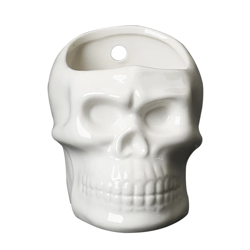 Simple Halloween skull gifts White Black Porcelain Skull Design Flowerpot Garden Creative Desktop Small Flowerpot