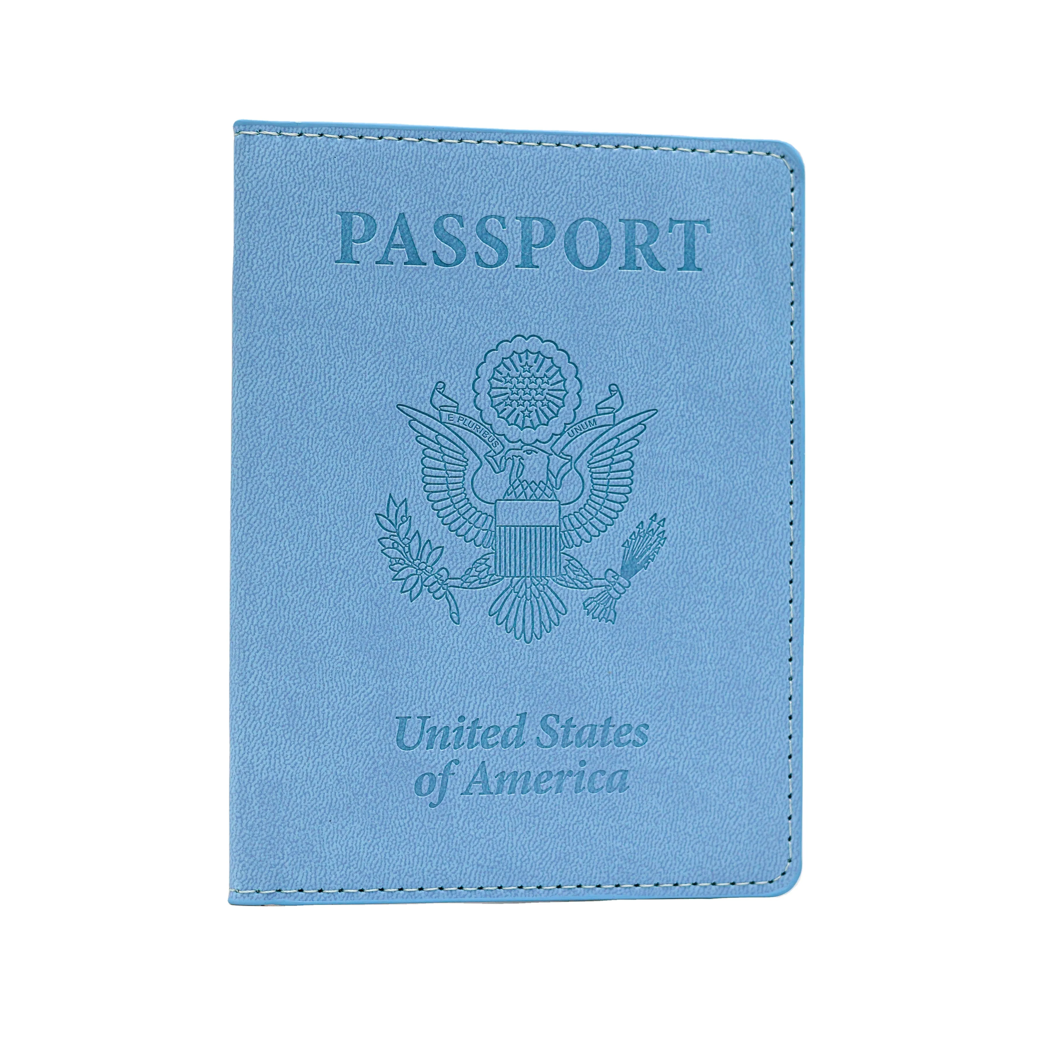 USA logo passport bags United States passport cover PVC travel wallet custom id card pockets thin PU passport holder leather
