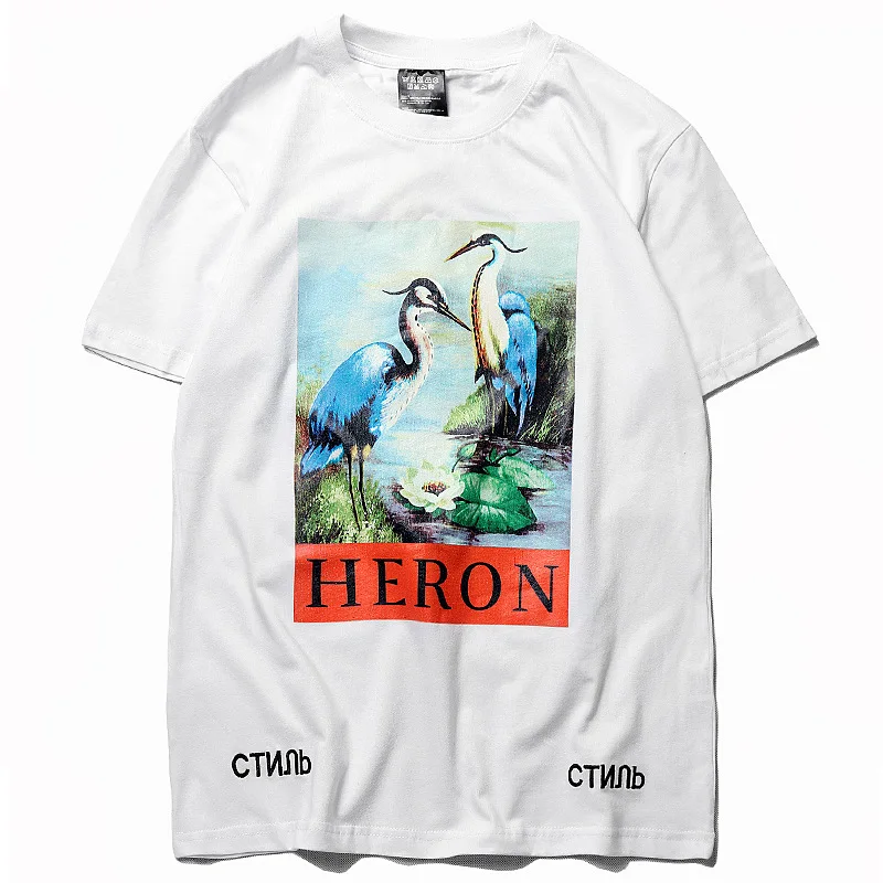  Винтажный стиль 100% хлопок футболки HERON PRESTON Crane с абстрактным рисунком уличная одежда в стиле хип-хоп большого размера