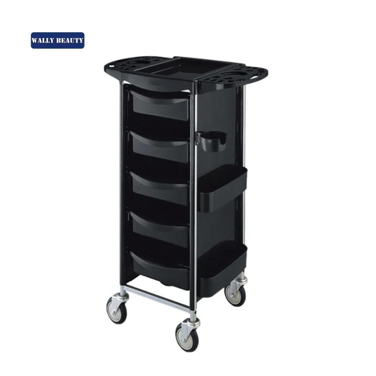 Wallybeauty factory price black hair salon plastic trolley cart beauty salon trolley