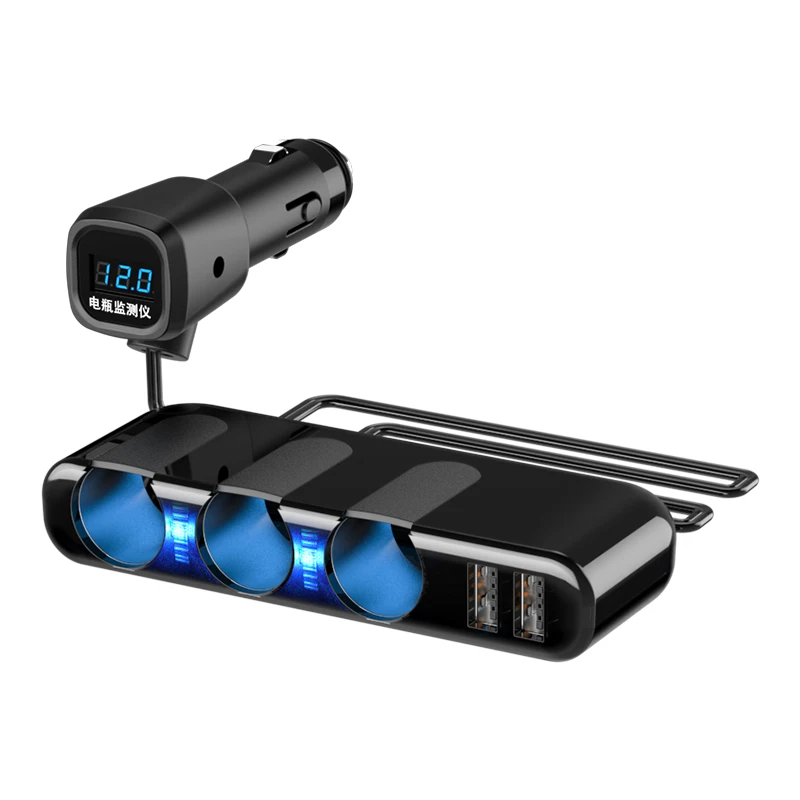 Ultra thin Car Charger 3 Outlet Splitter Socket Dual USB Ports Car Cigarette Lighter Socket