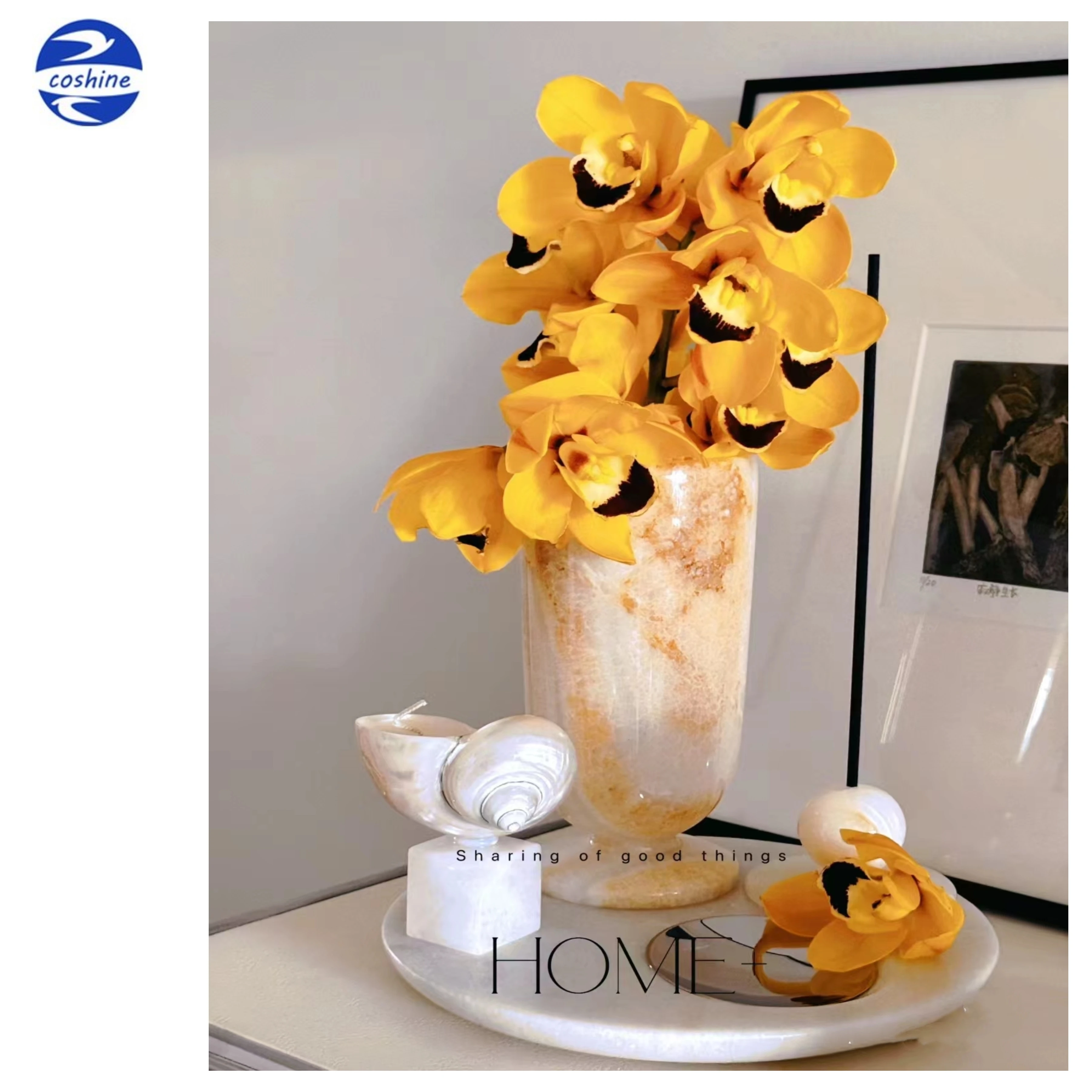 Customized Nordic Natural Yellow Green Onyx Tabletop Decor Small Black Granite Flower Vases White Marble Green Onix Jade Vase