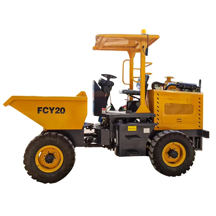 Articulated 2 ton 4 wheel drive Mini small  wheel dump truck FCY20 diesel engine hydraulic transmission for farm constructions