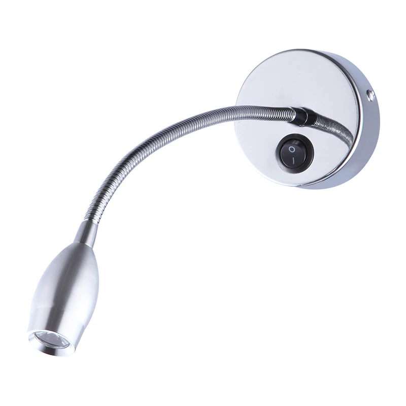 aluminium silver painted flexible goose neck wall recessed led reading wall light